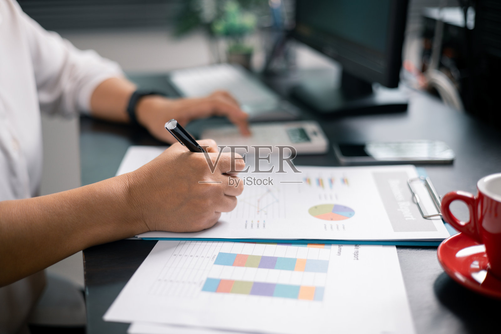 负责财务的人准备了一份报告,其中包含了详细的会计数据分析,以图表和图形格式呈现。照片摄影图片