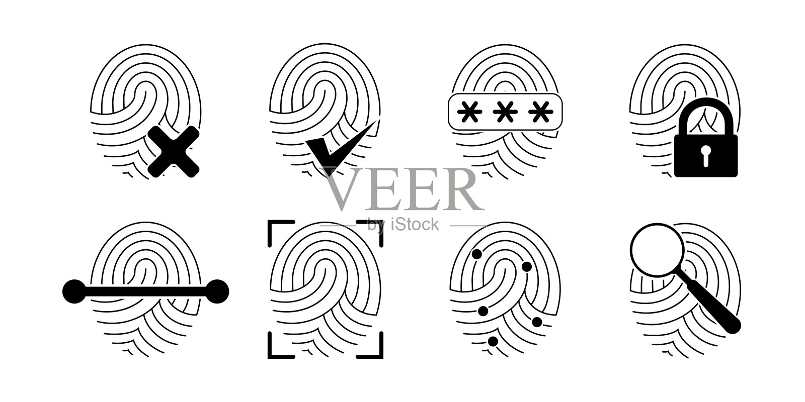 指纹。安全。图标集。矢量。插图插画图片素材