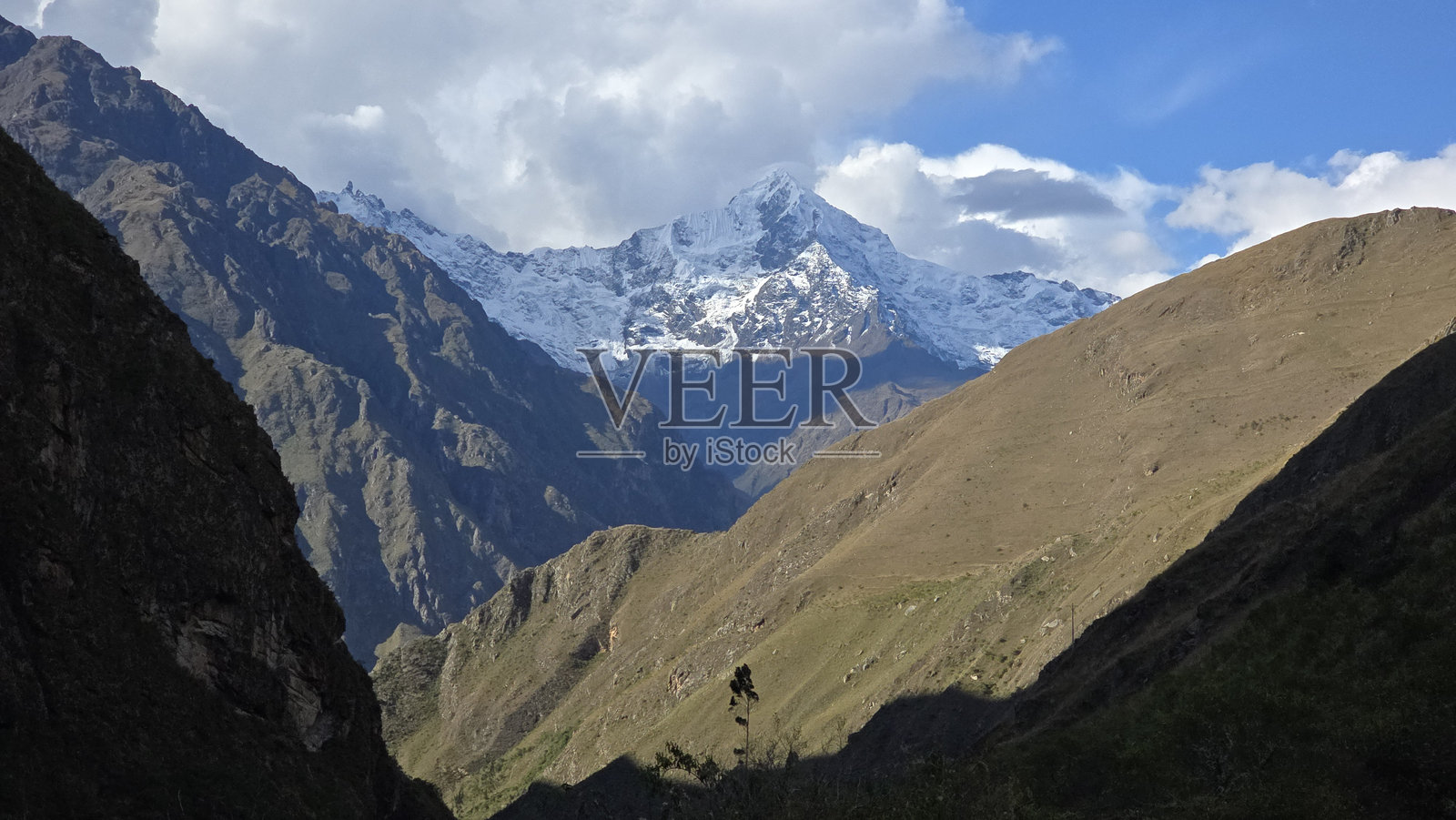 阴暗的安第斯山脉风景与雪顶山峰照片摄影图片