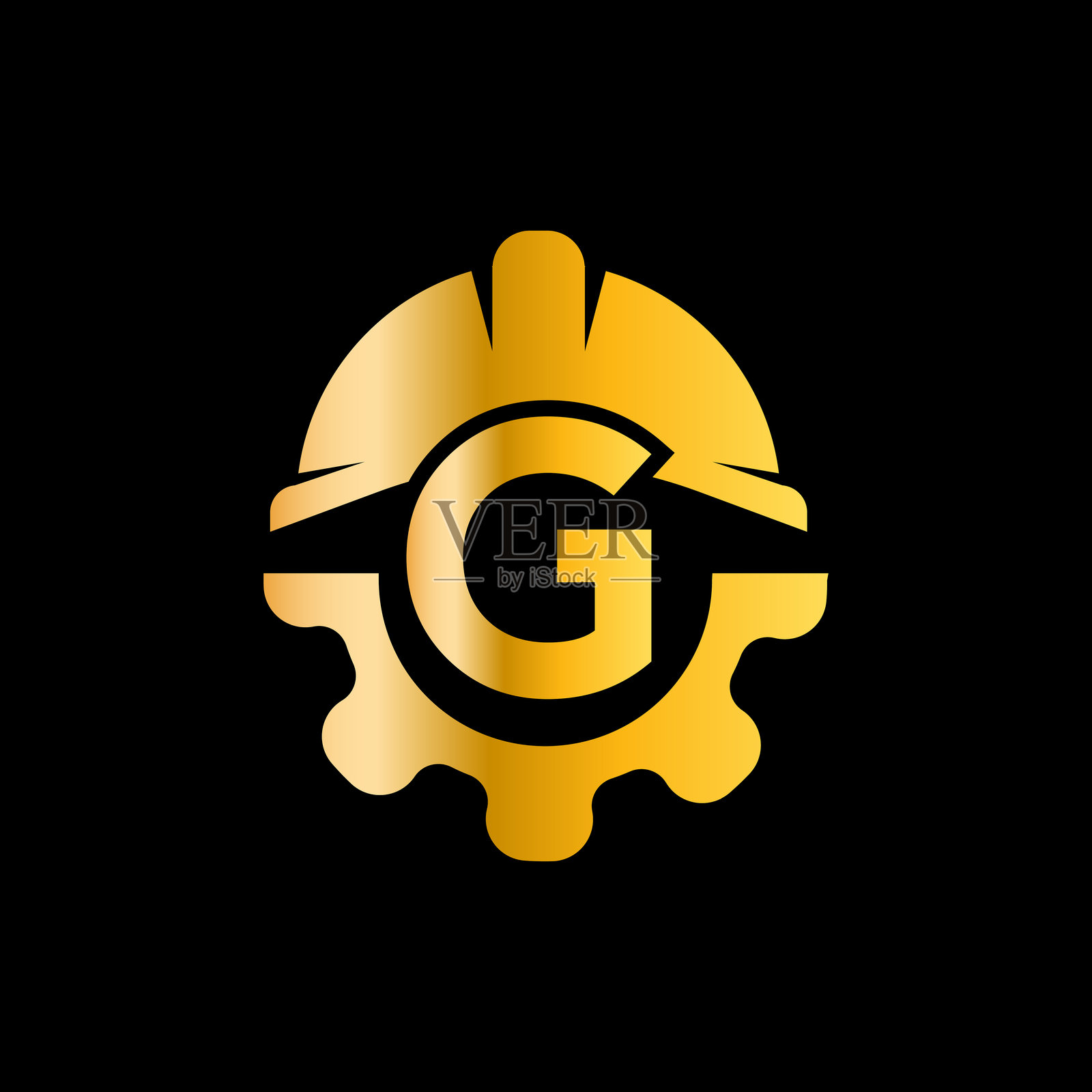 字母G头盔和装备标志设计模板。齿轮工程师标志设计矢量图插画图片素材