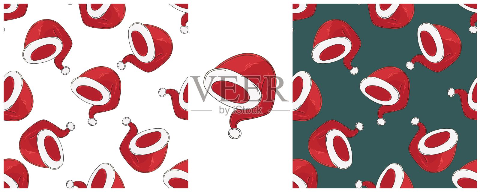 圣诞假期。手绘风格的无缝图案设置插画图片素材