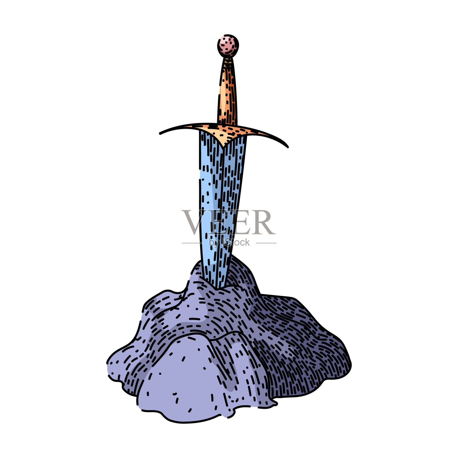 卡梅洛特剑石素描手绘矢量图插画图片素材