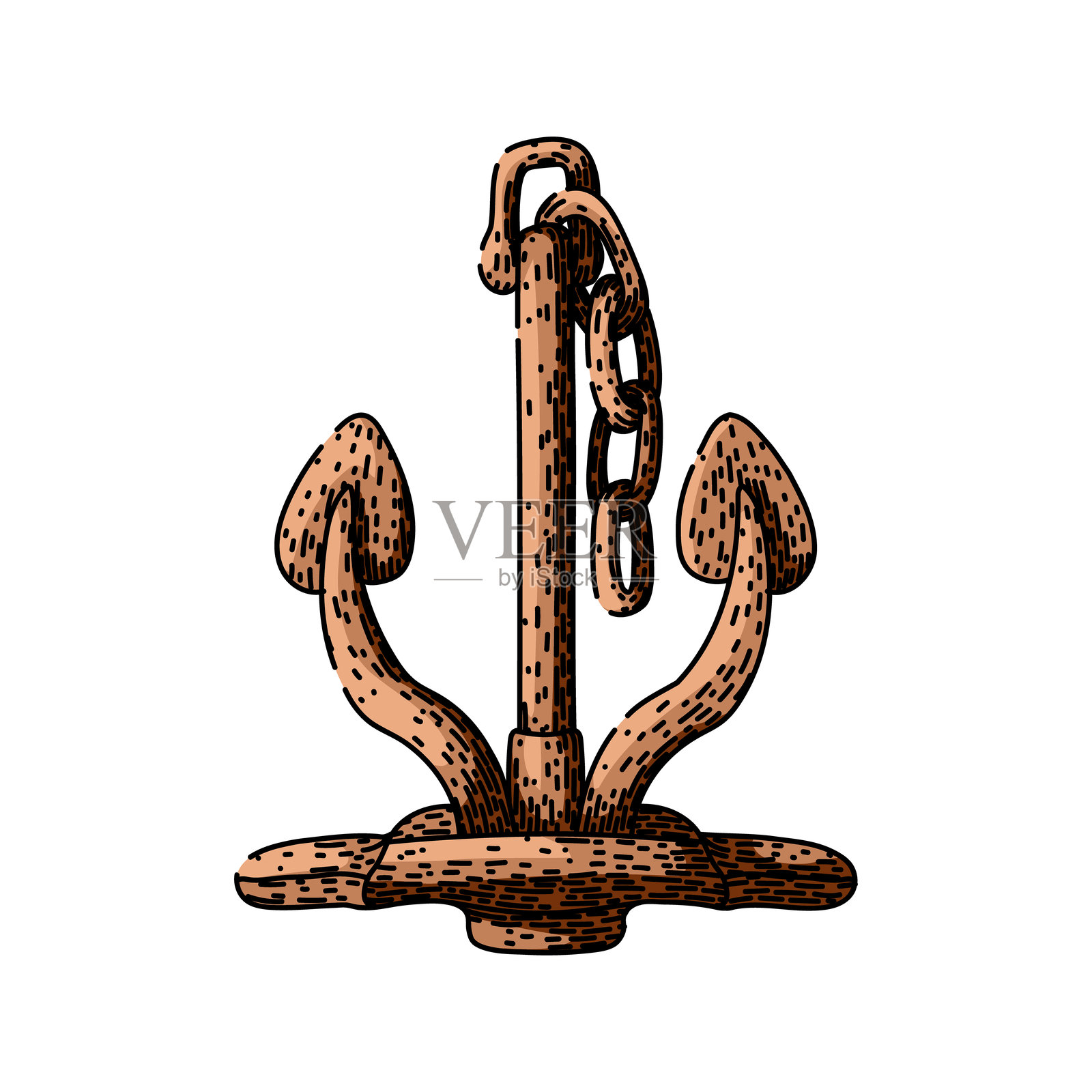 手绘矢量海洋锚草图插画图片素材