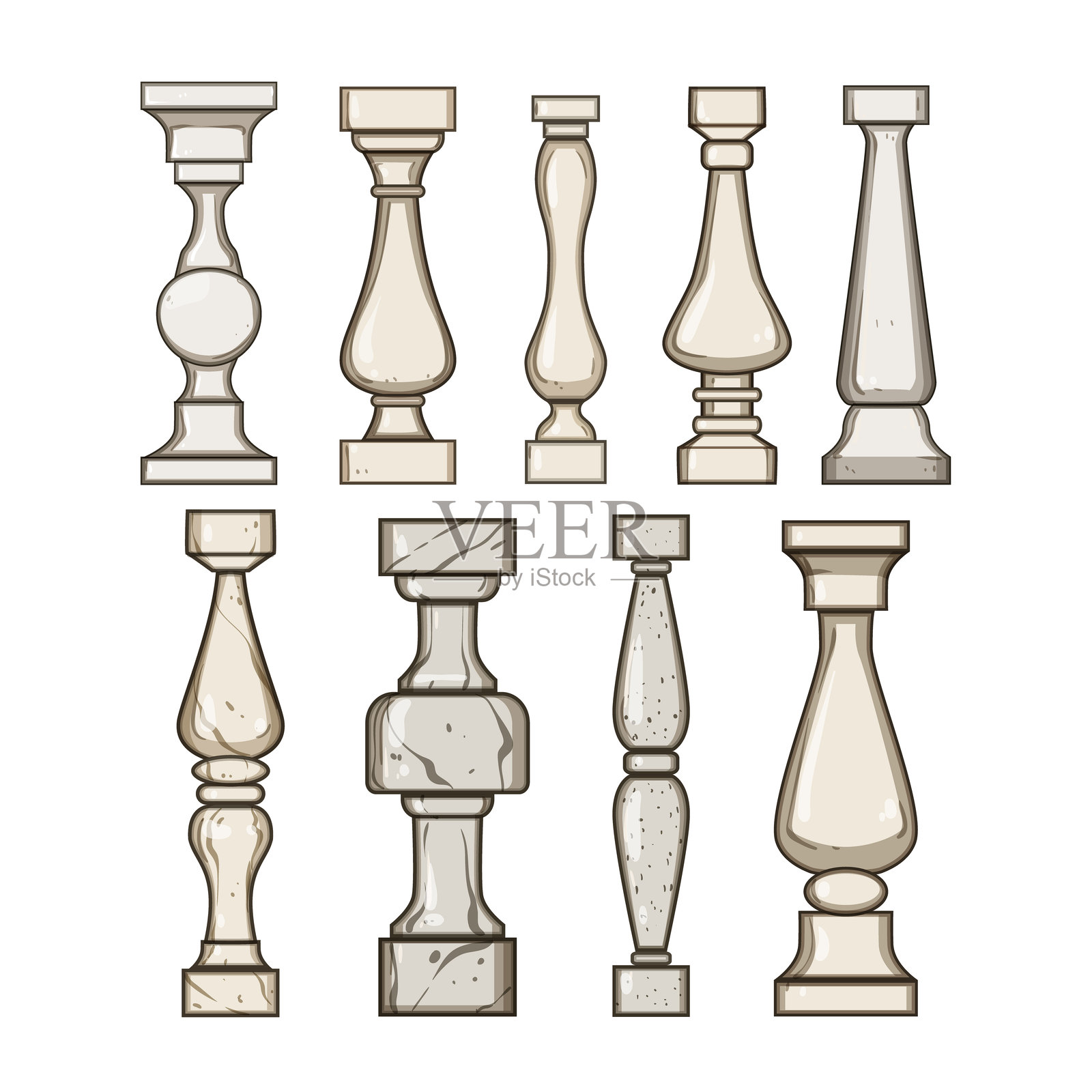 石材栏杆组卡通矢量插图插画图片素材