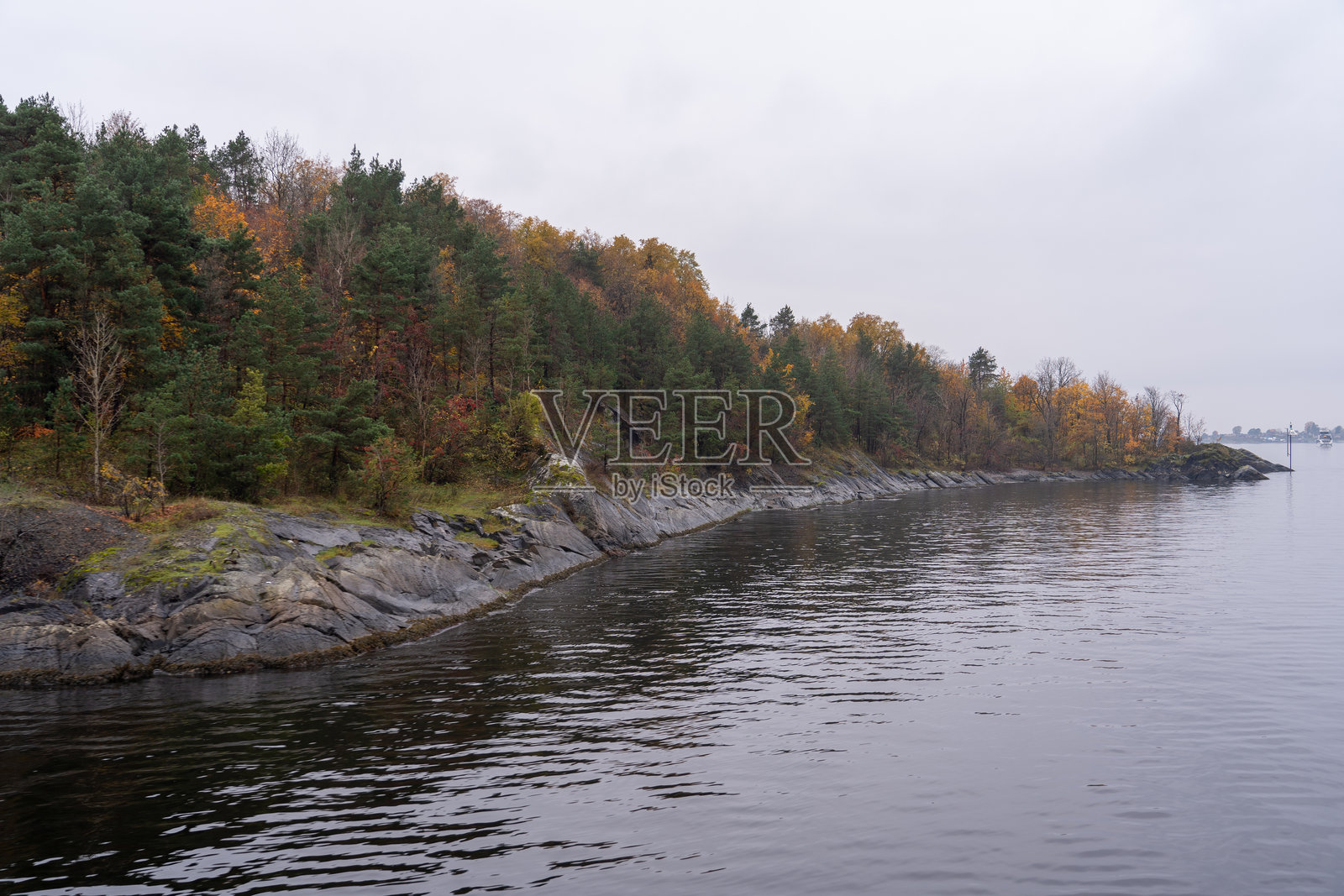 挪威奥斯陆 - 2024年10月19日:奥斯陆峡湾(Oslofjorden),海湾和岛屿的景观。秋季森林照片摄影图片