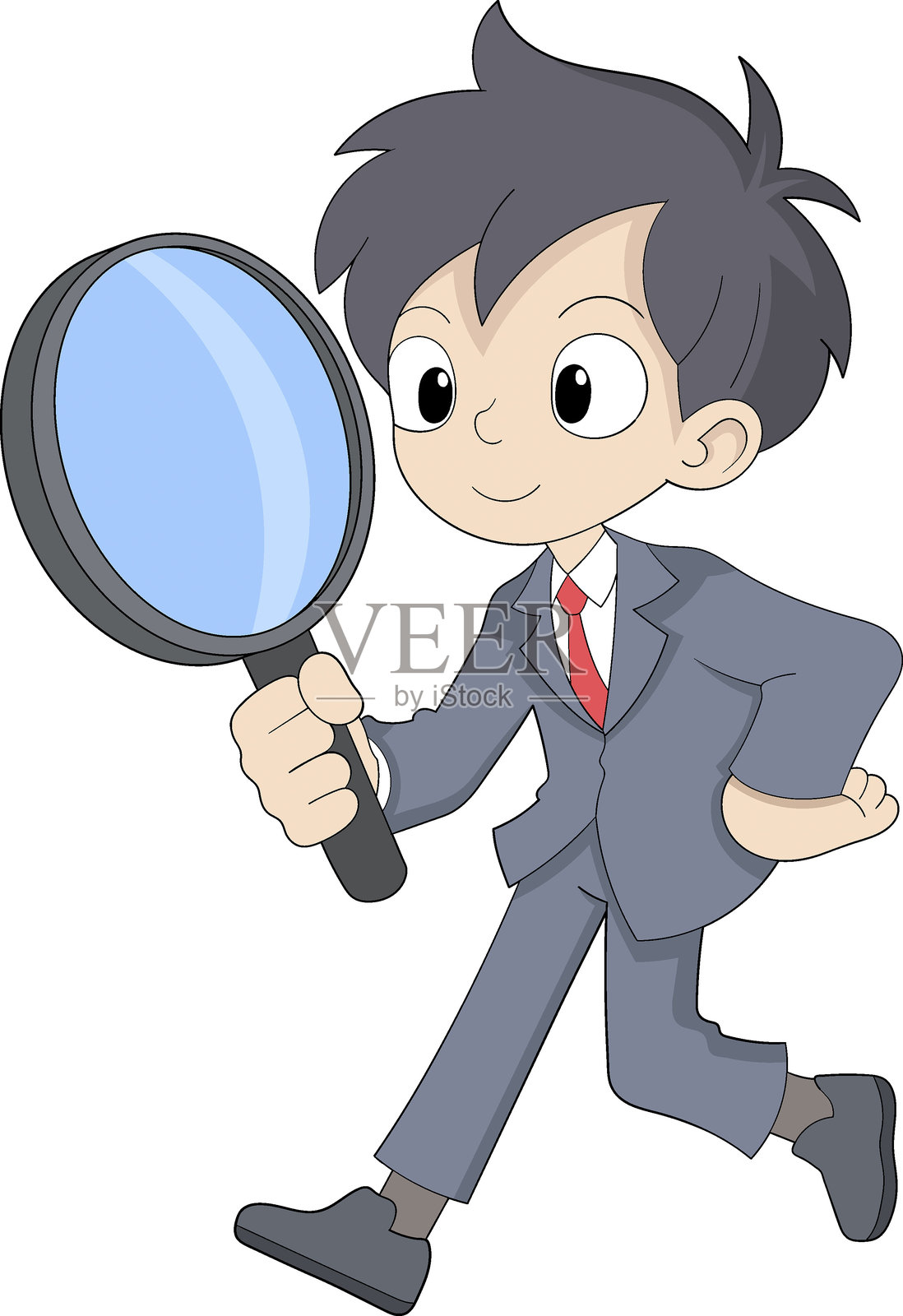 商人吉祥物手持放大镜进行分析和研究插图插画图片素材