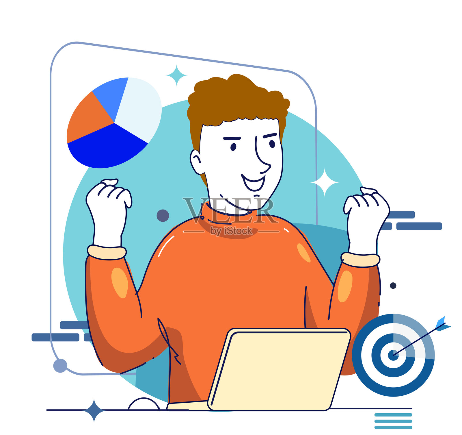 庆祝商业目标。庆祝成功与胜利。胜利、成就和运气的概念。获胜者欢庆他们的胜利。现代扁平设计插图。插画图片素材