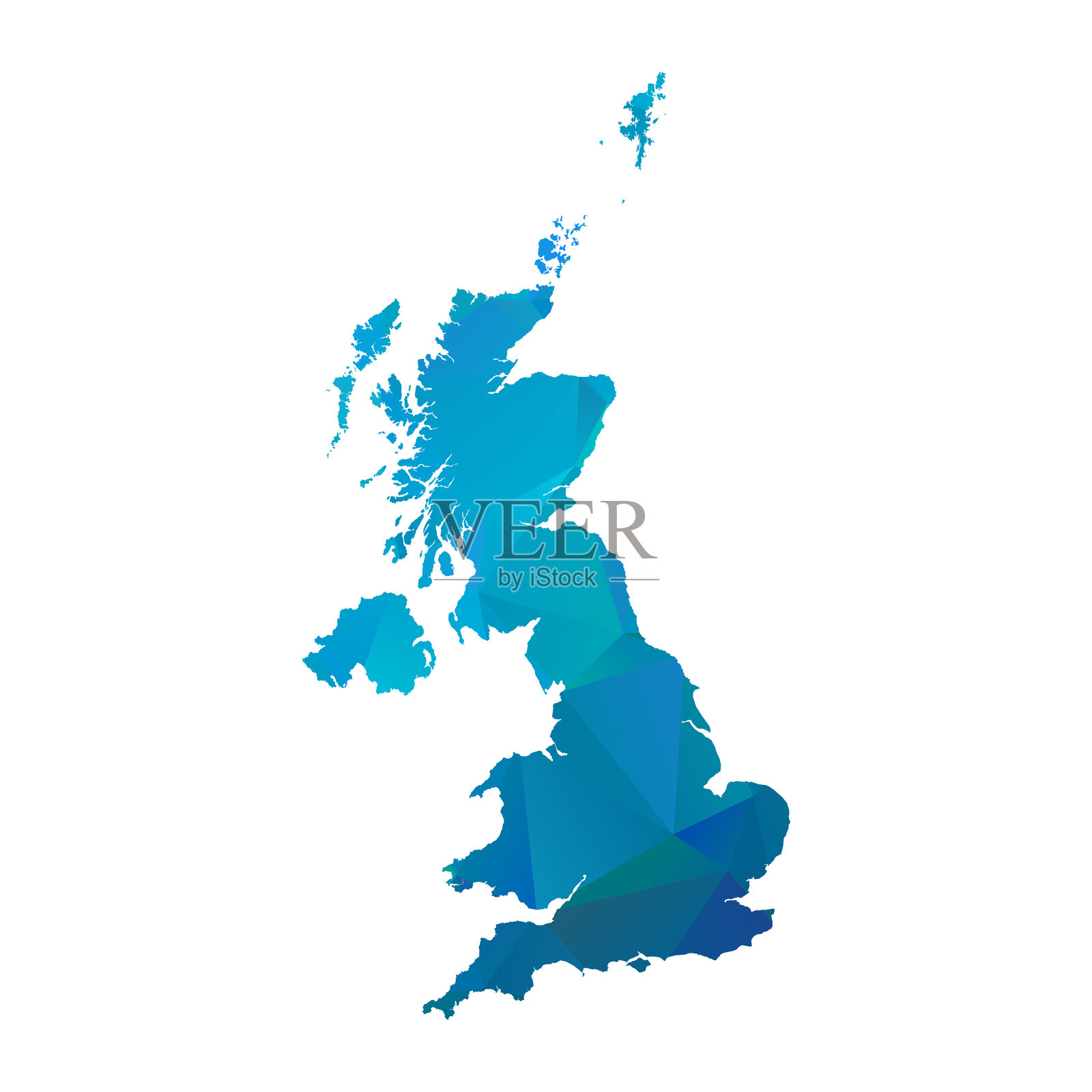 英国地图 - 蓝色几何皱褶三角形,多边形设计。插画图片素材