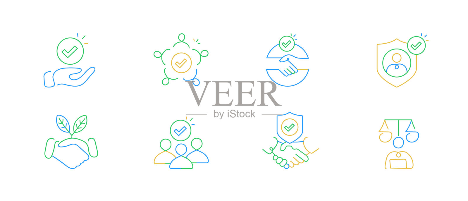 信任与可靠性图标集 | 线条风格矢量插图,体现商业诚信、信心和可信度插画图片素材