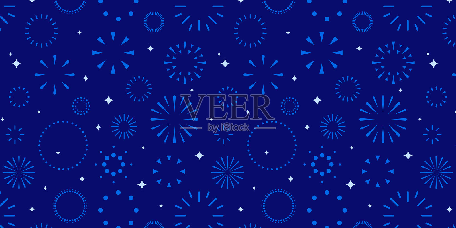 蓝色烟花背景,庆祝活动无缝图案插画图片素材