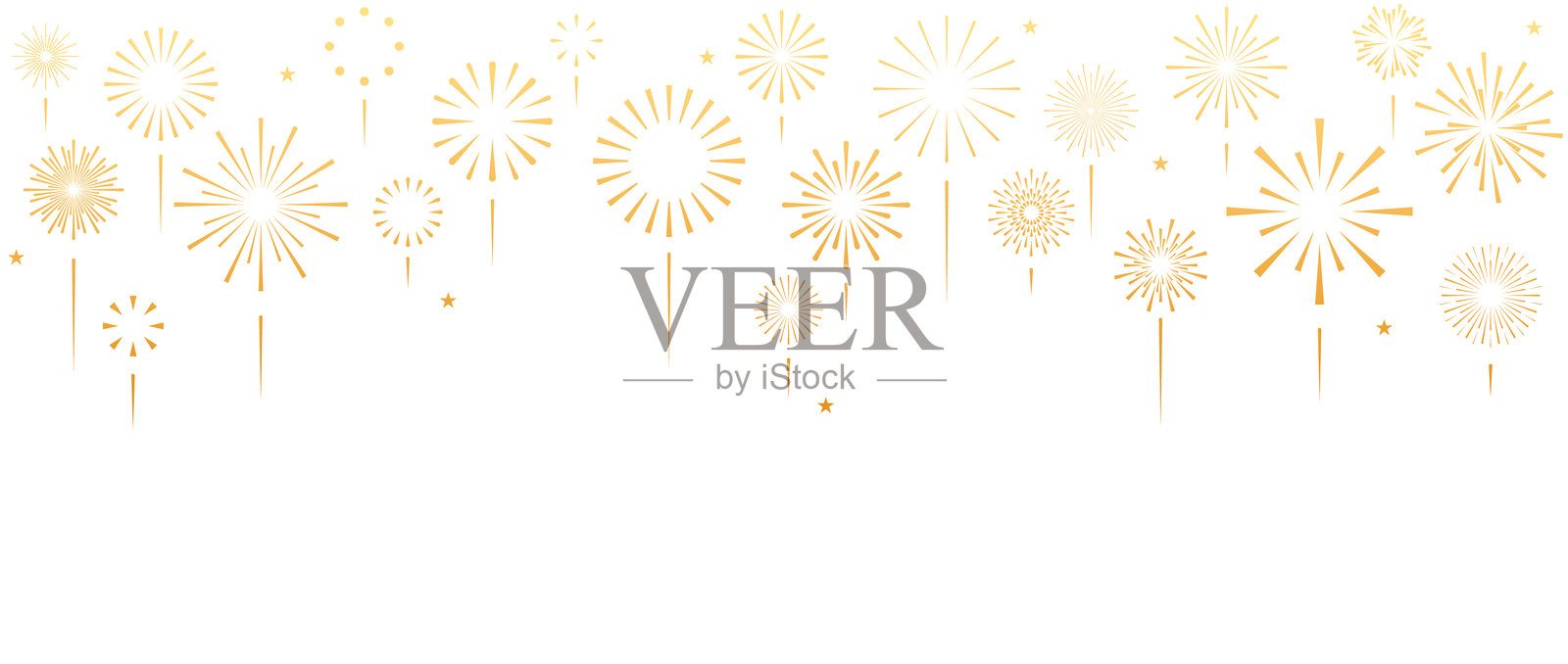 新年金色背景,配有烟花和星星的装饰插画图片素材
