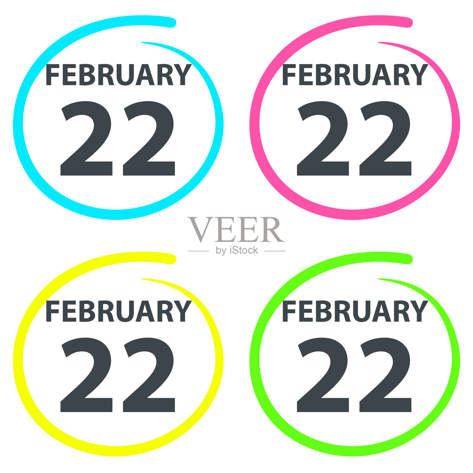 2月22日 - 白色背景上用荧光笔圈出的日期插画图片素材