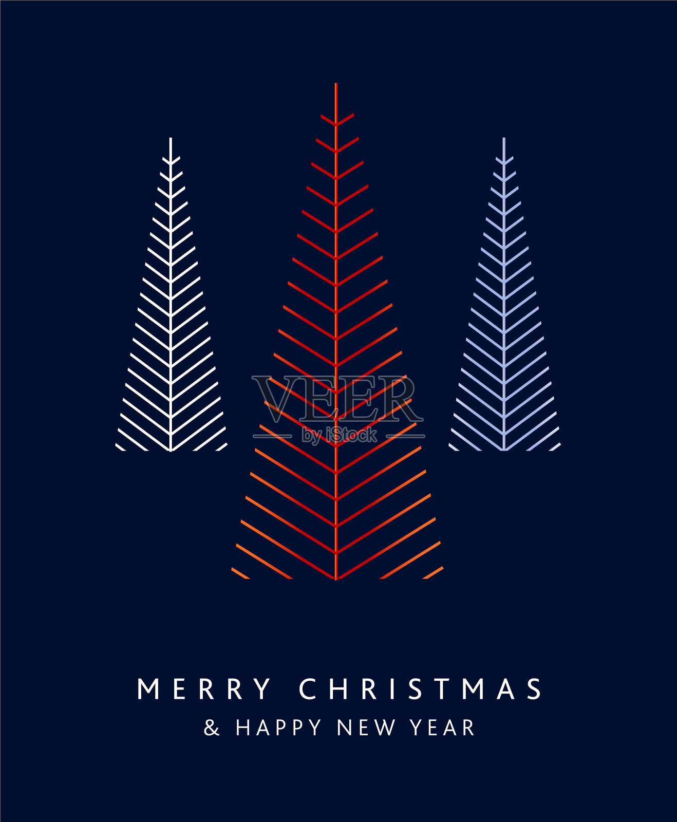 圣诞快乐问候设计模板,带有圣诞树线条形状插画图片素材