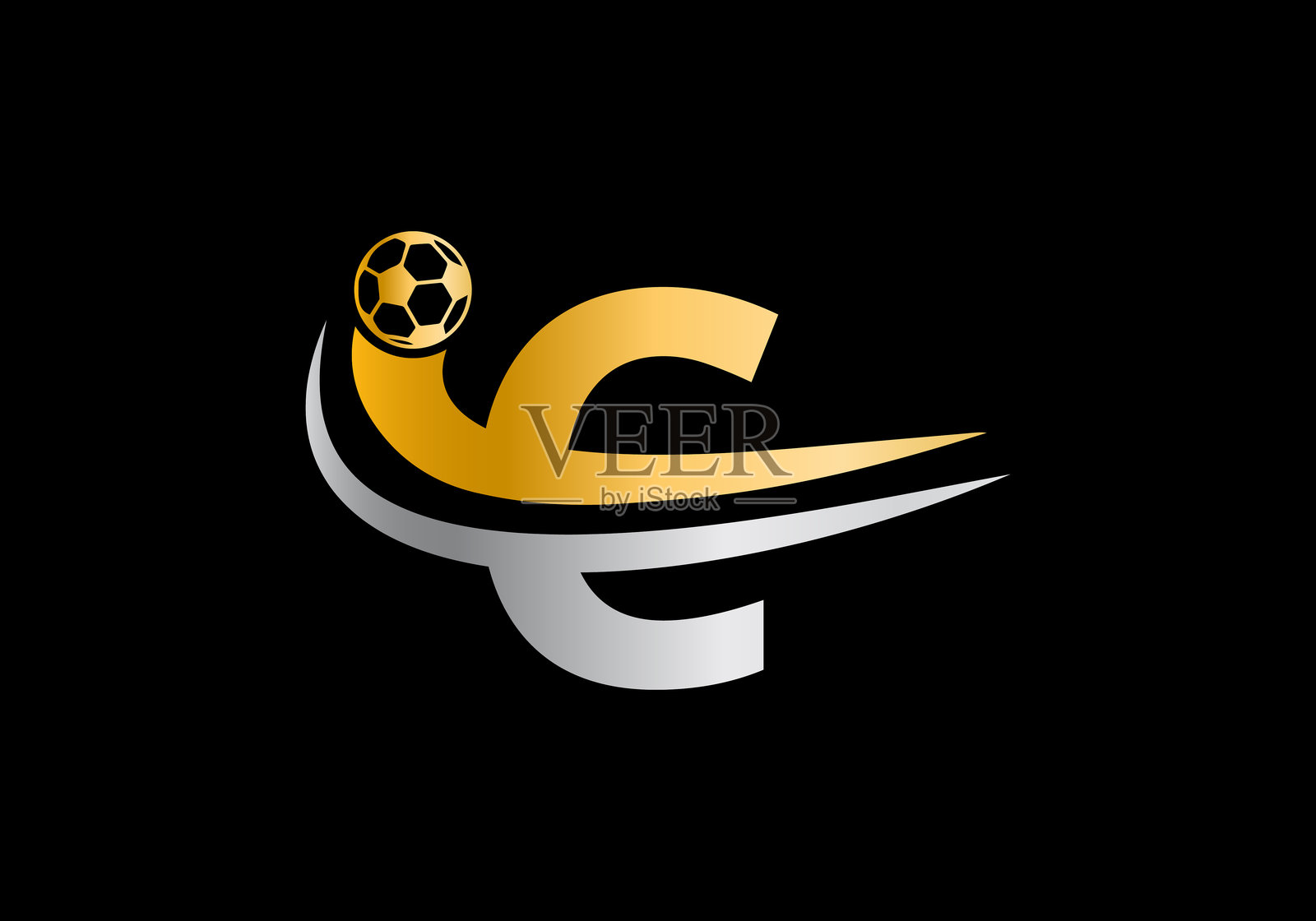 足球俱乐部标志模板设计,带有字母C和足球运动元素。插画图片素材