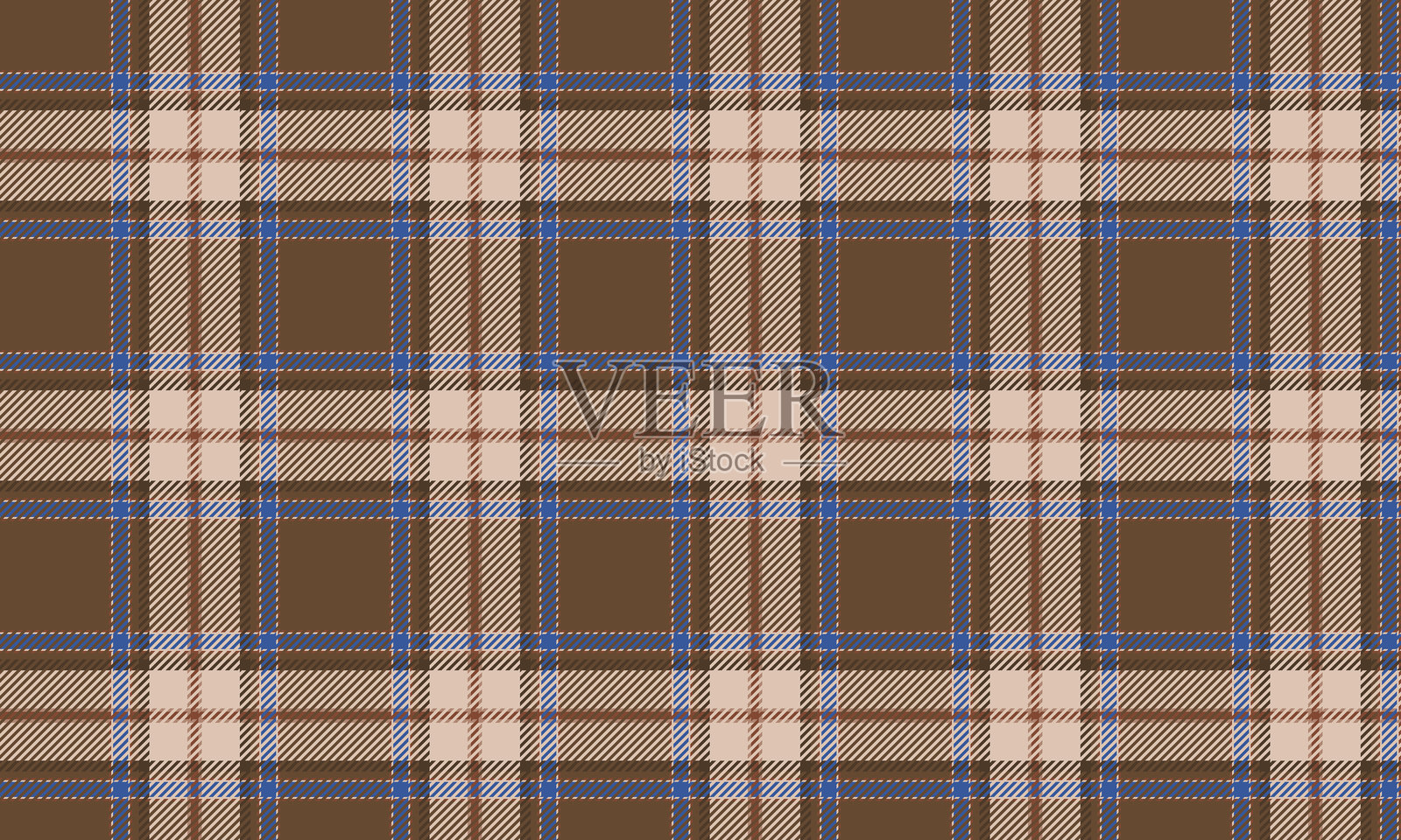 格子布料图案,棕色、奶油色、蓝色,时尚的交叉线条图案,适用于纺织品和服装、裙子或装饰性面料的设计。矢量插图。插画图片素材