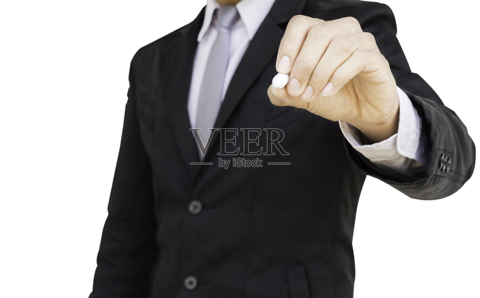 商人站在白色背景前的中段肖像照片摄影图片