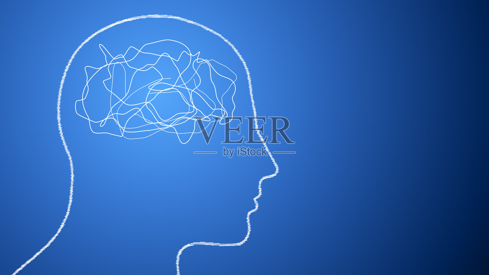 在蓝色渐变背景上描绘人类过度思考和压力的涂鸦照片摄影图片