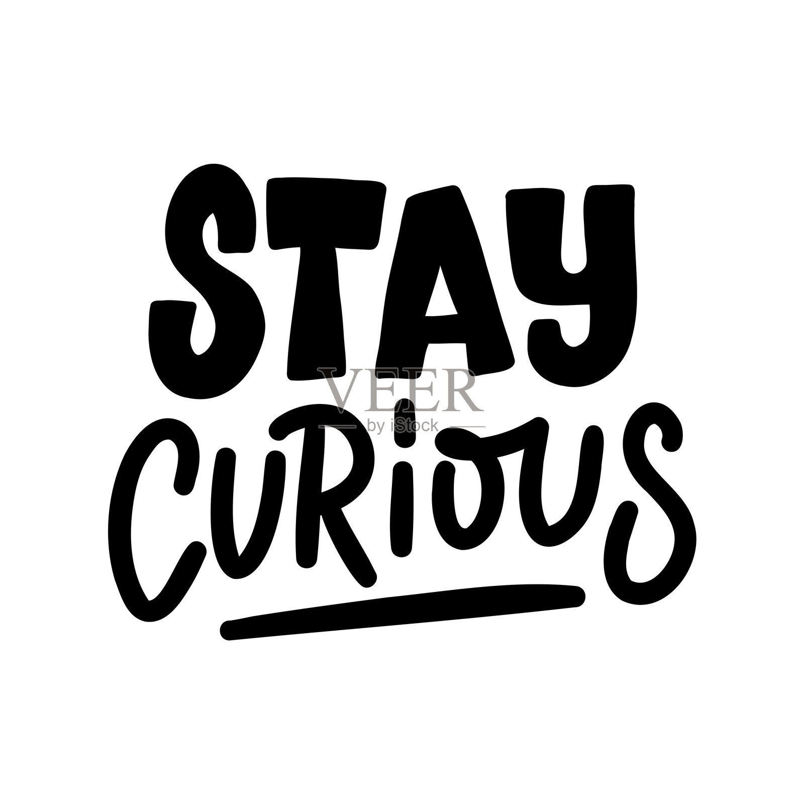 一个激励人心的手写名言“保持好奇”。非常适合制作海报、社交媒体图形和家居装饰。插画图片素材