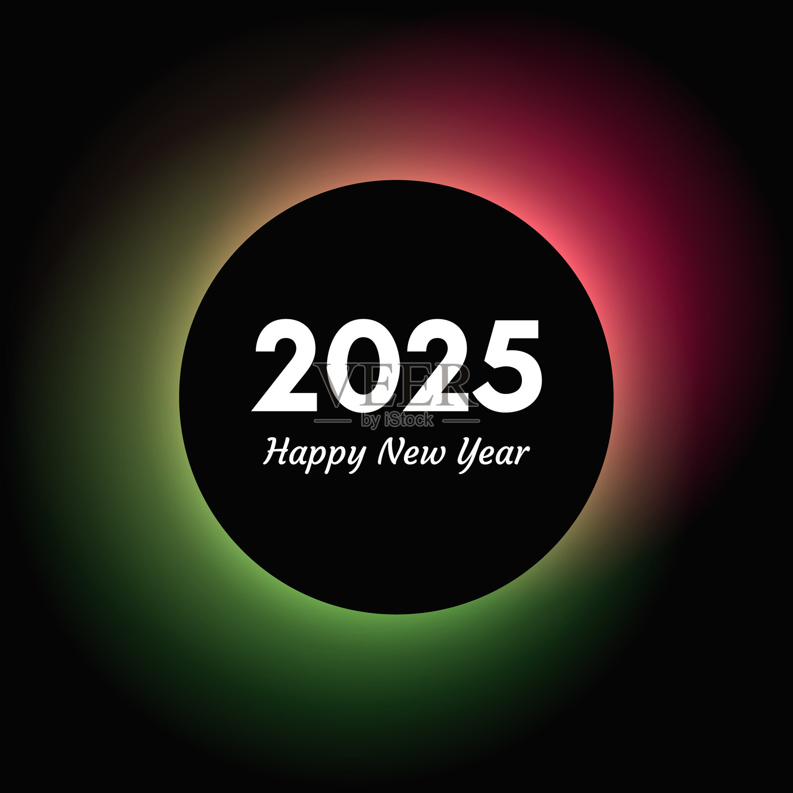 2025年新年快乐的圆形灯框铭文插画图片素材