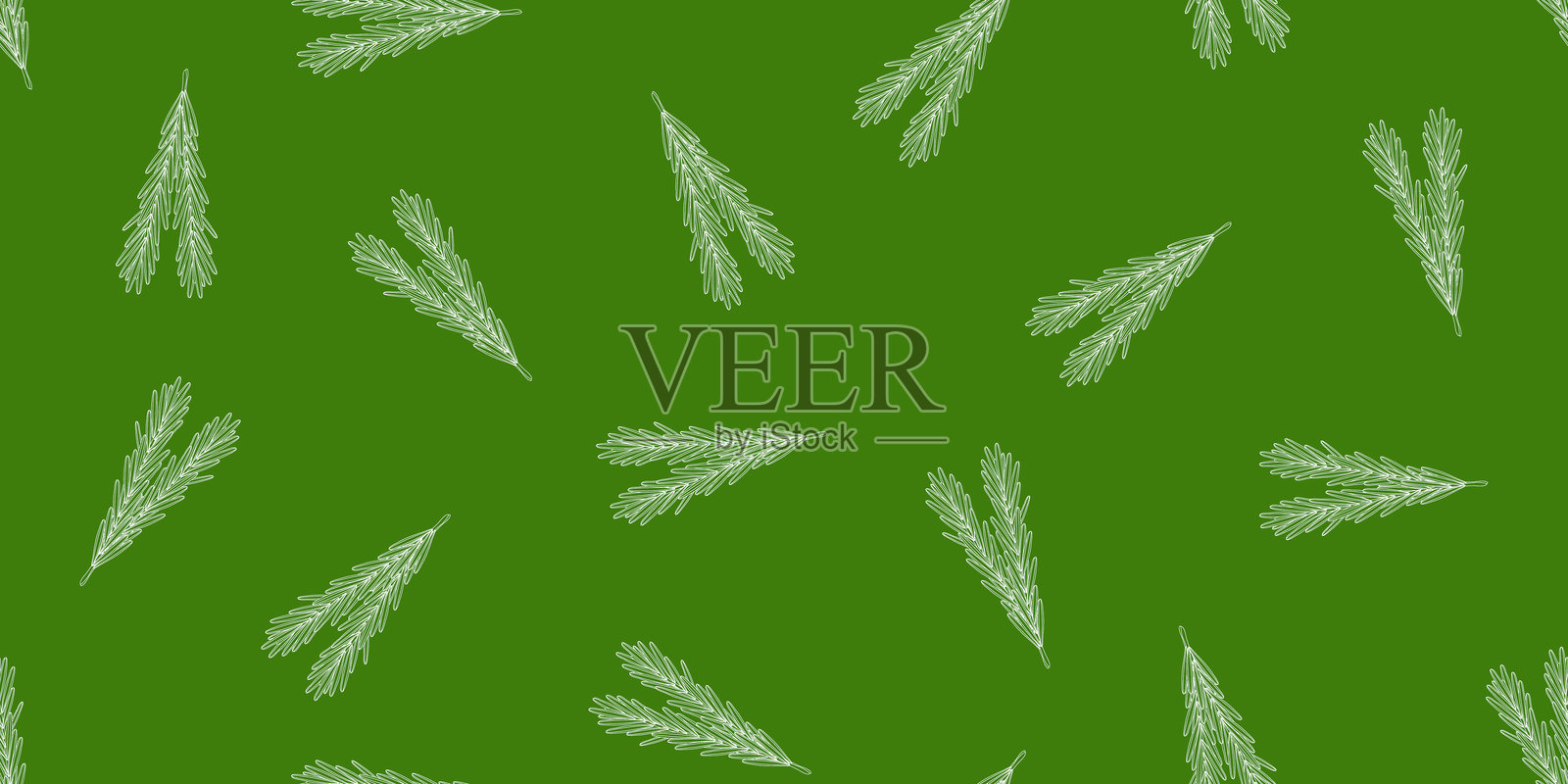 无缝图案,绿色背景上的迷迭香轮廓枝条,矢量图插画图片素材