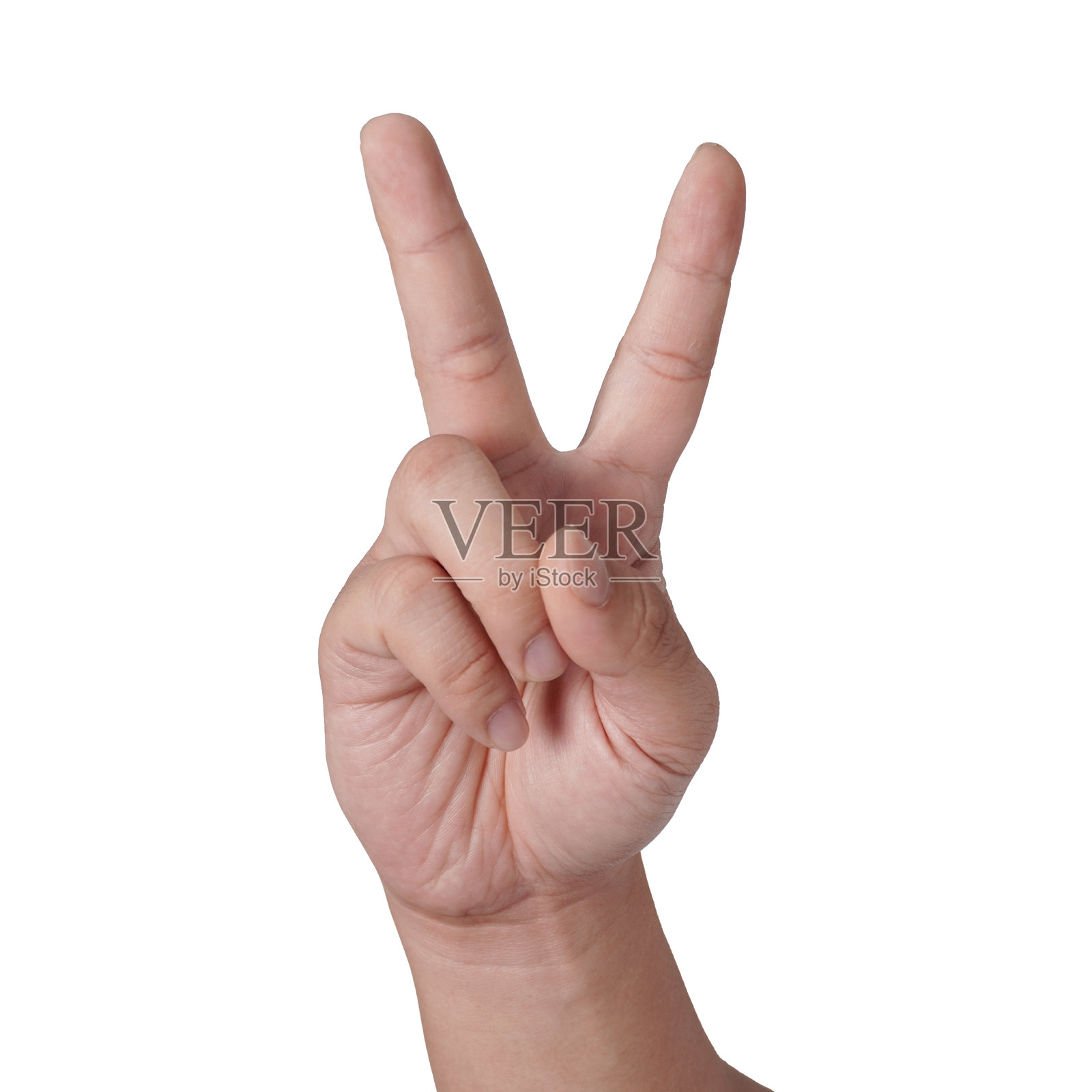 男性手势展示胜利或数字二的手势,剪切孤立。照片摄影图片