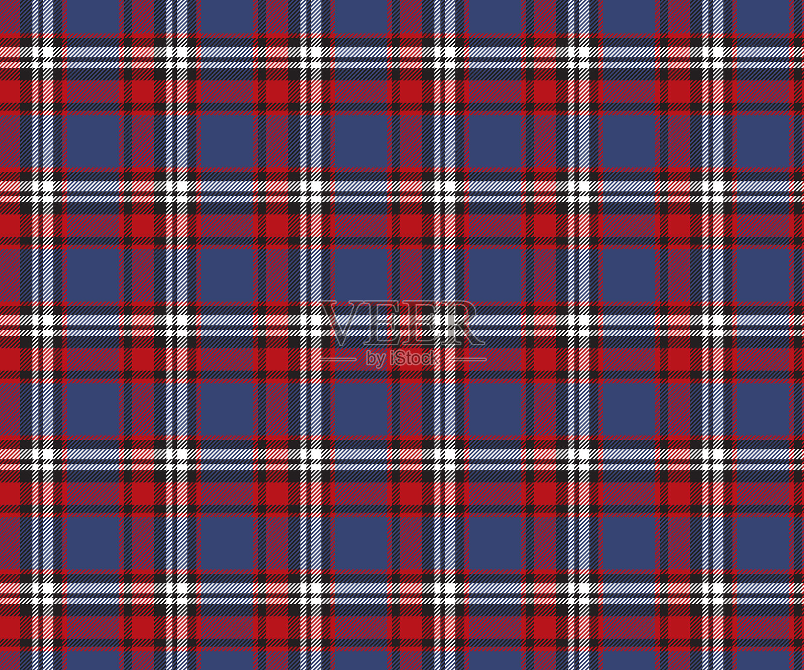 格子布料图案,蓝色、红色、白色、黑色,适用于纺织品和服装设计,如裙子、裤子或装饰性面料。矢量插图。插画图片素材