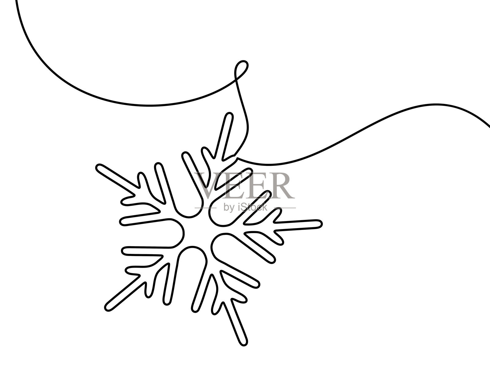 黑色轮廓的雪花与弯曲的线条装饰插画图片素材