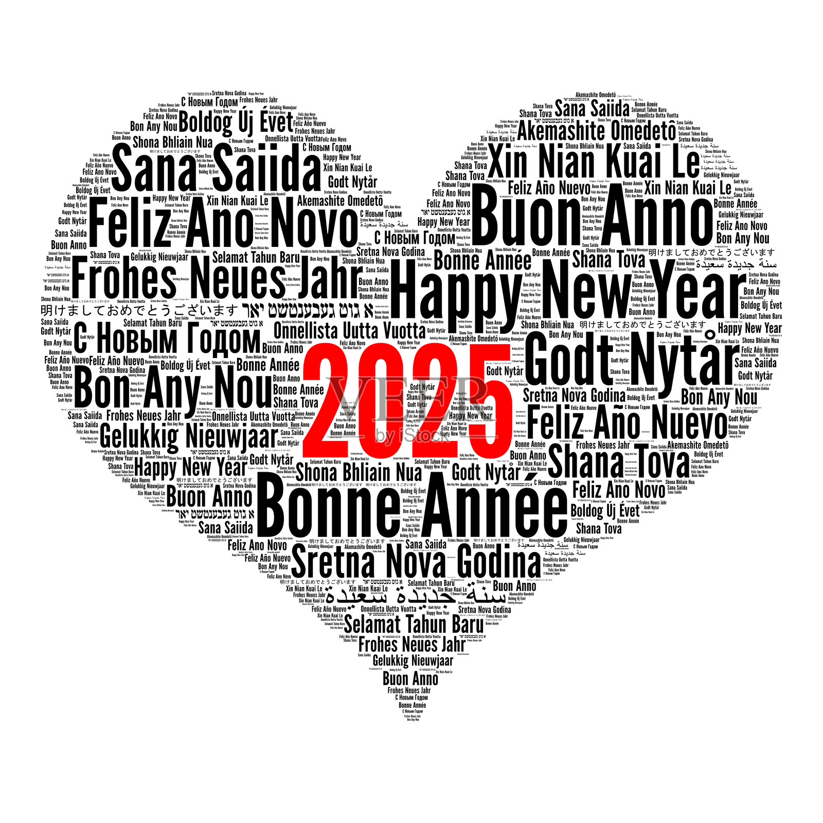 新年快乐2025用不同语言表达照片摄影图片