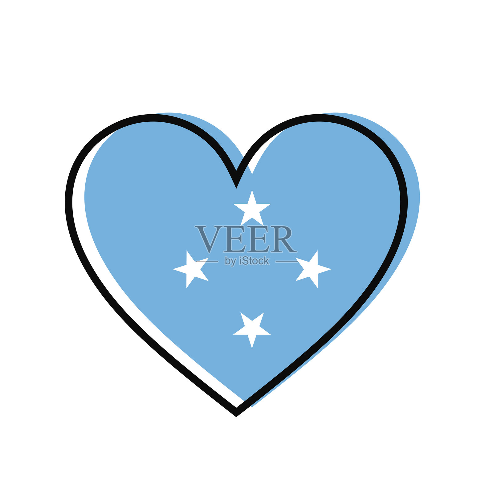 密克罗尼西亚心形国旗。矢量图插画图片素材