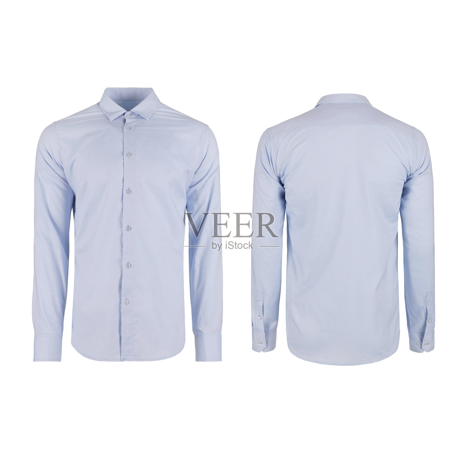 蓝色男士长袖衬衫的正面和背面照片摄影图片