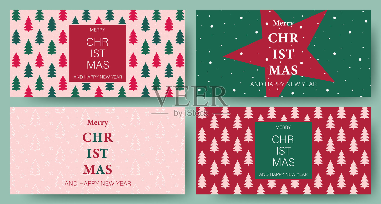 圣诞快乐贺卡套装。带有圣诞符号和排版的圣诞设计。优雅的手绘插图,适用于季节性横幅、海报和封面。矢量插图。插画图片素材