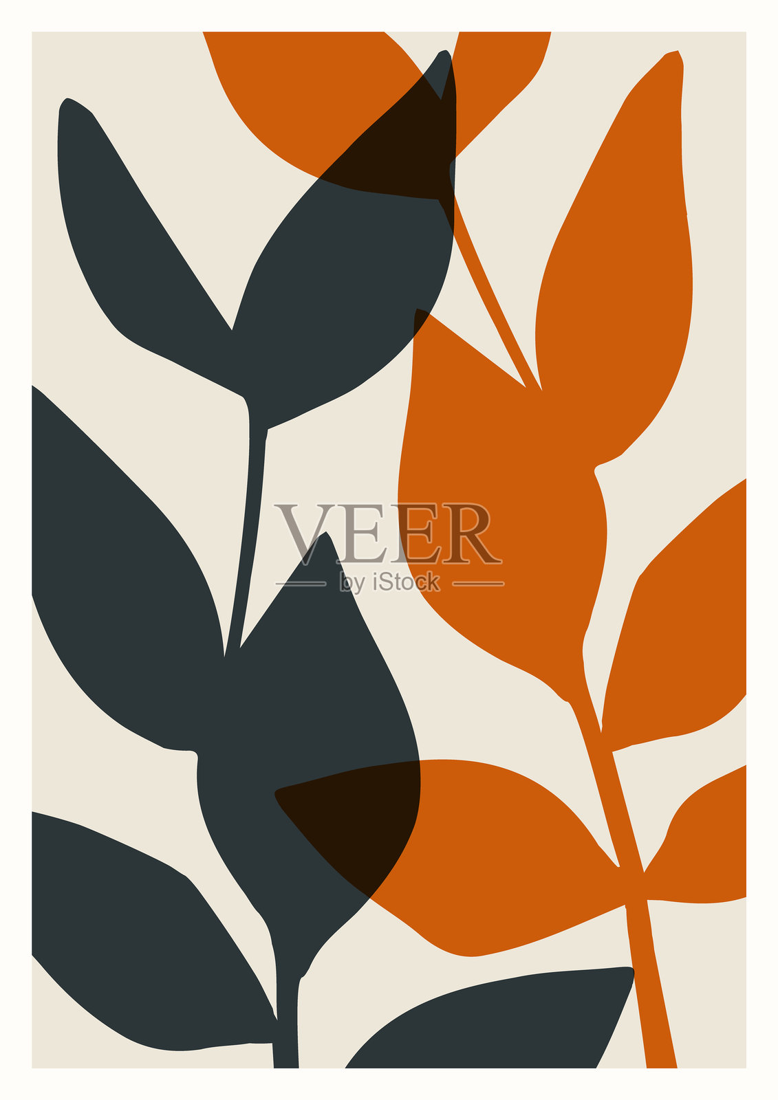 植物极简叶子可打印墙面艺术。抽象叶子海报波西米亚艺术作品插画图片素材