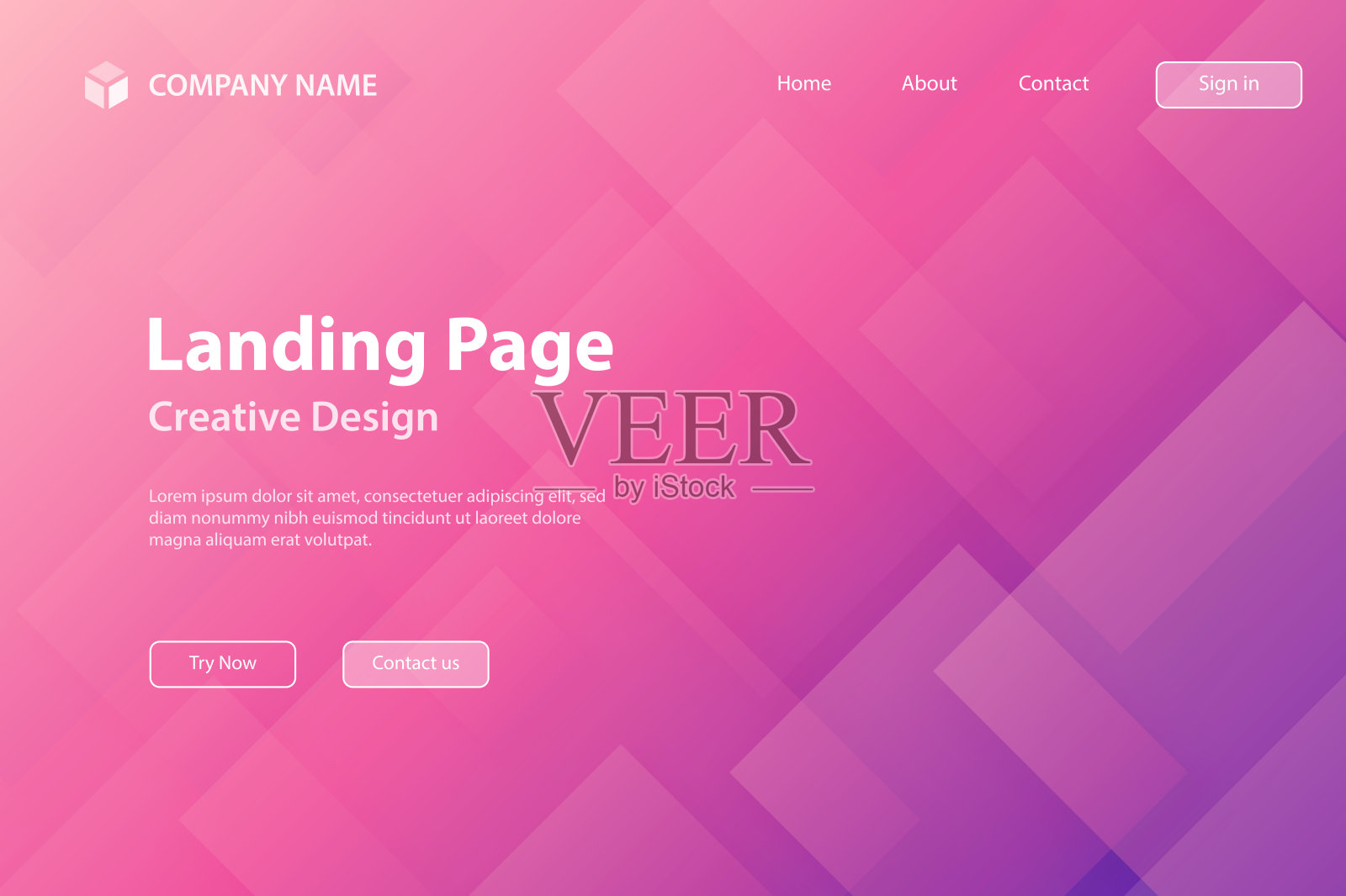 着陆页模板 - 带有方形和粉色渐变的抽象背景 - 时尚设计插画图片素材