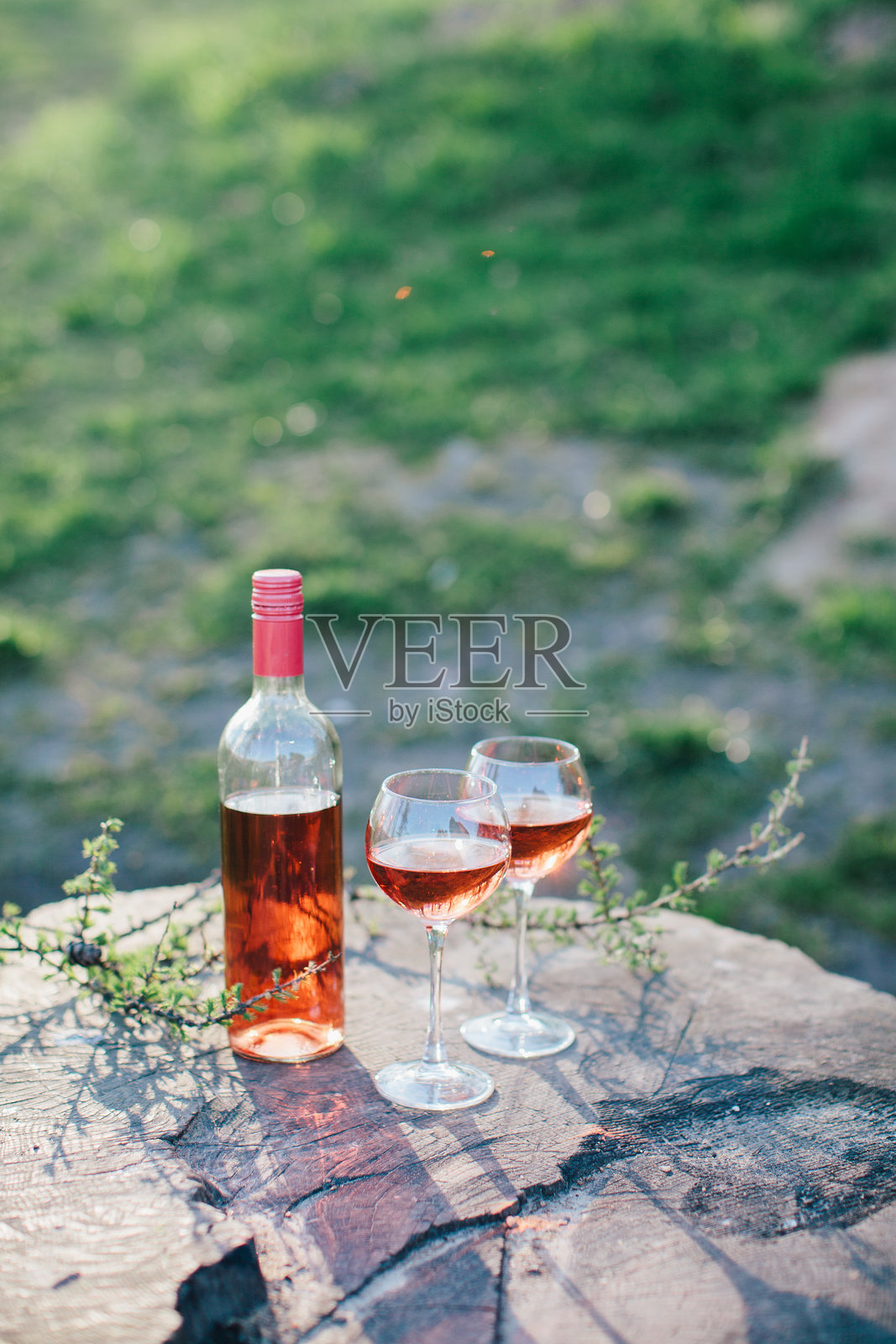 高角度视图的红酒在岩石上照片摄影图片