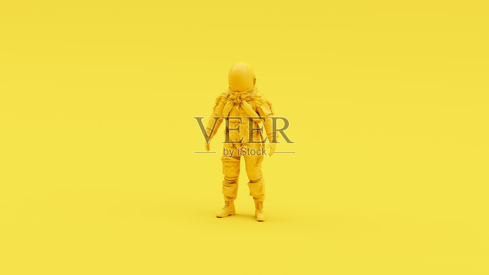 复古科幻的黄色宇航员太空服头盔面罩,生动的外太空保护,黄色背景照片摄影图片