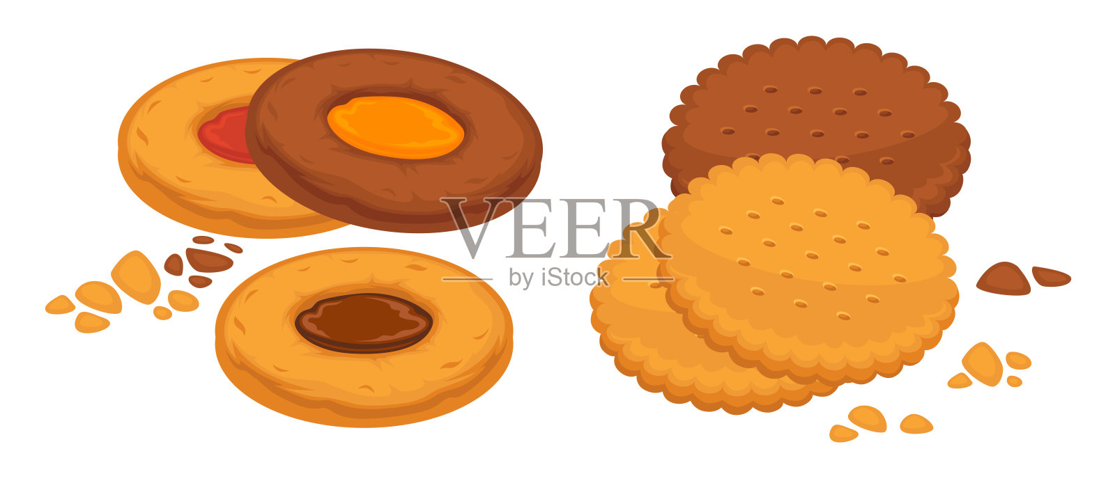 酥脆的果酱夹心饼干,美味的甜点插画图片素材