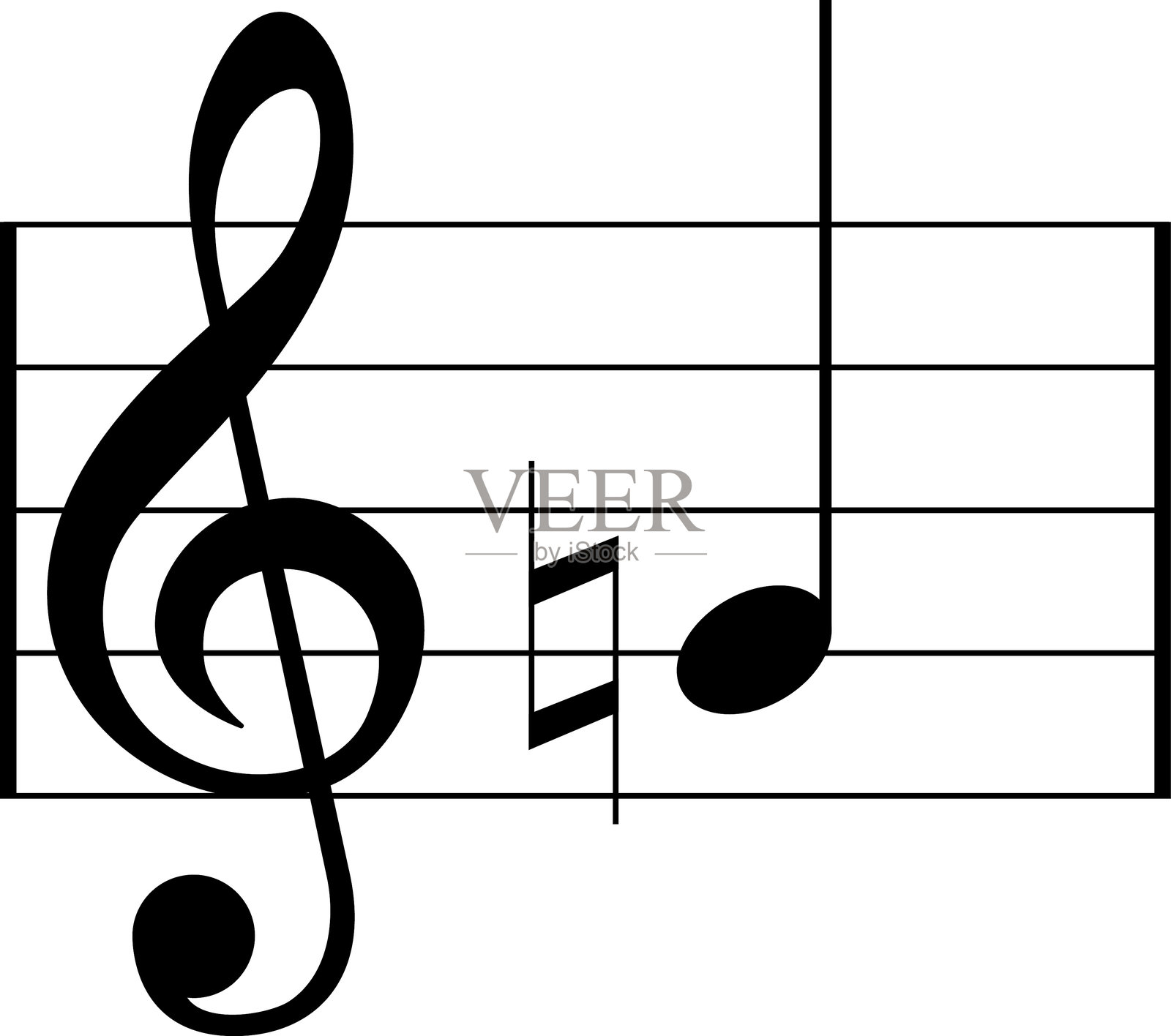 音乐符号图标矢量艺术。乐谱上的音符、谱号、低音谱号、音阶、休止符及其他标记。白色背景上的矢量插图。插画图片素材