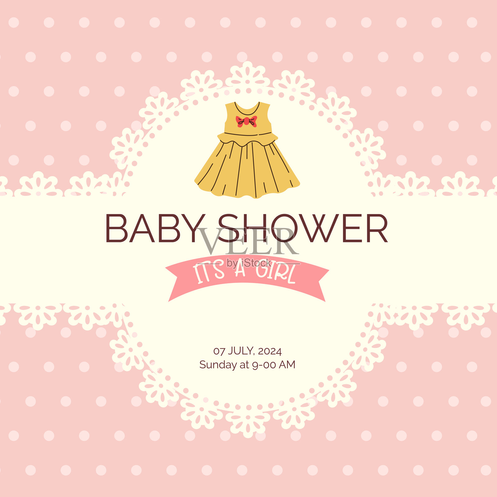 这是一个女孩。婴儿洗礼邀请卡,庆祝婴儿和儿童的出生。现代横幅,模板。矢量插图插画图片素材