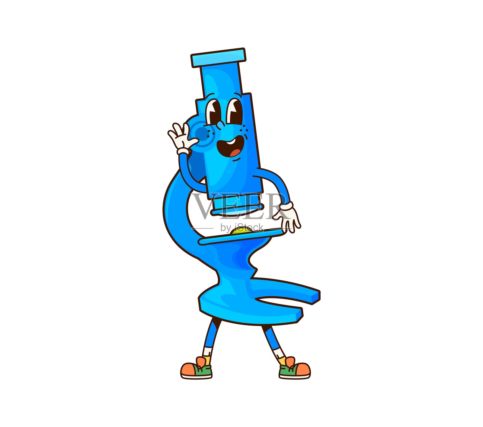 有趣的卡通角色与时髦的学校显微镜插画图片素材