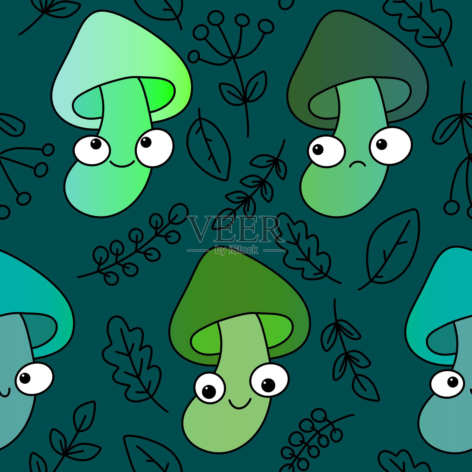 蘑菇无缝图案,适用于包装纸、面料和包装。照片摄影图片