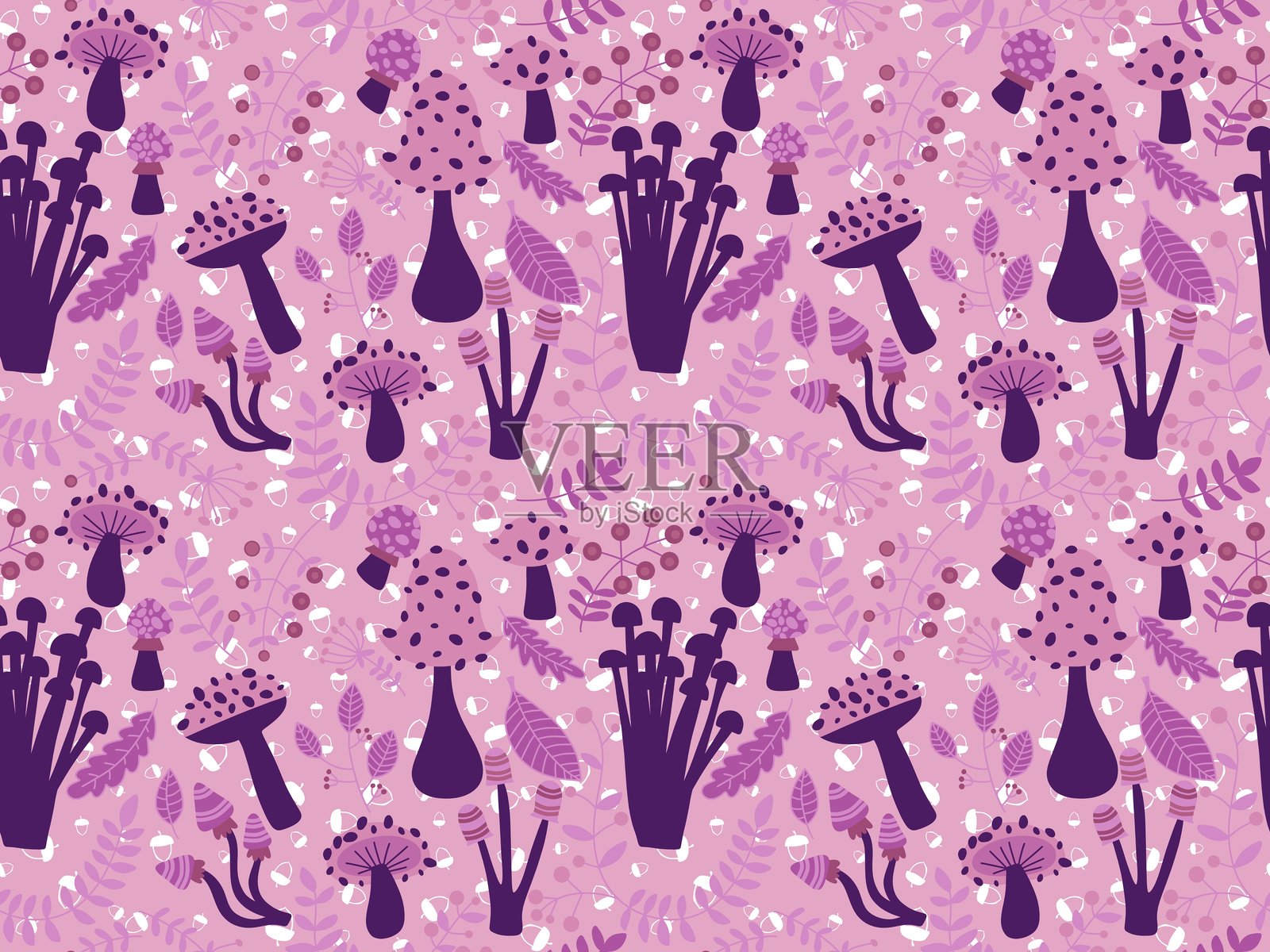 蘑菇无缝图案,适用于包装纸、面料和包装。照片摄影图片