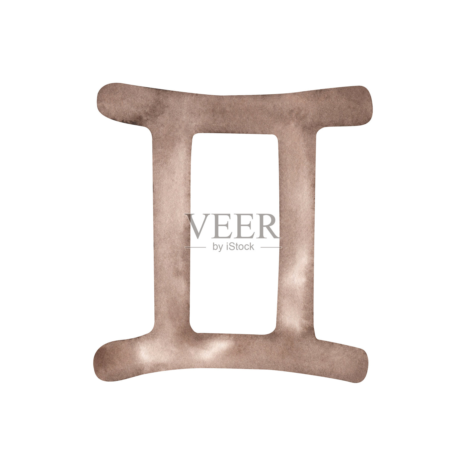 双子座的水彩手绘插图,包含星座符号和占星符号。照片摄影图片