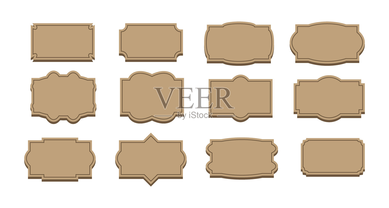 装饰性的复古框架。复古装饰矩形,留有空白供文本使用。华丽的文本边框。古董博物馆米色画作。插画图片素材