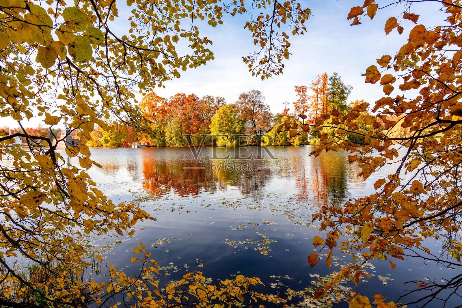 俄罗斯圣彼得堡的凯瑟琳公园秋季 foliage照片摄影图片
