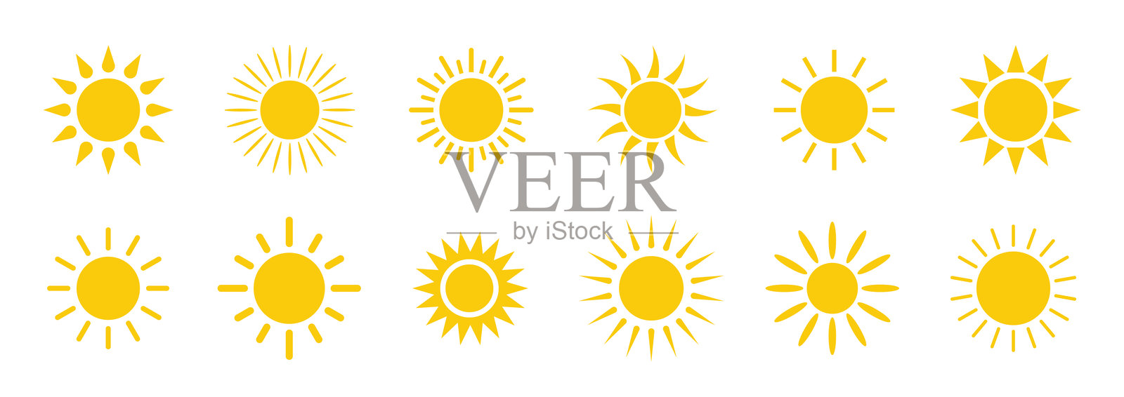 太阳图标集合。阳光矢量标志。太阳。日落图标集合。太阳矢量插图。插画图片素材