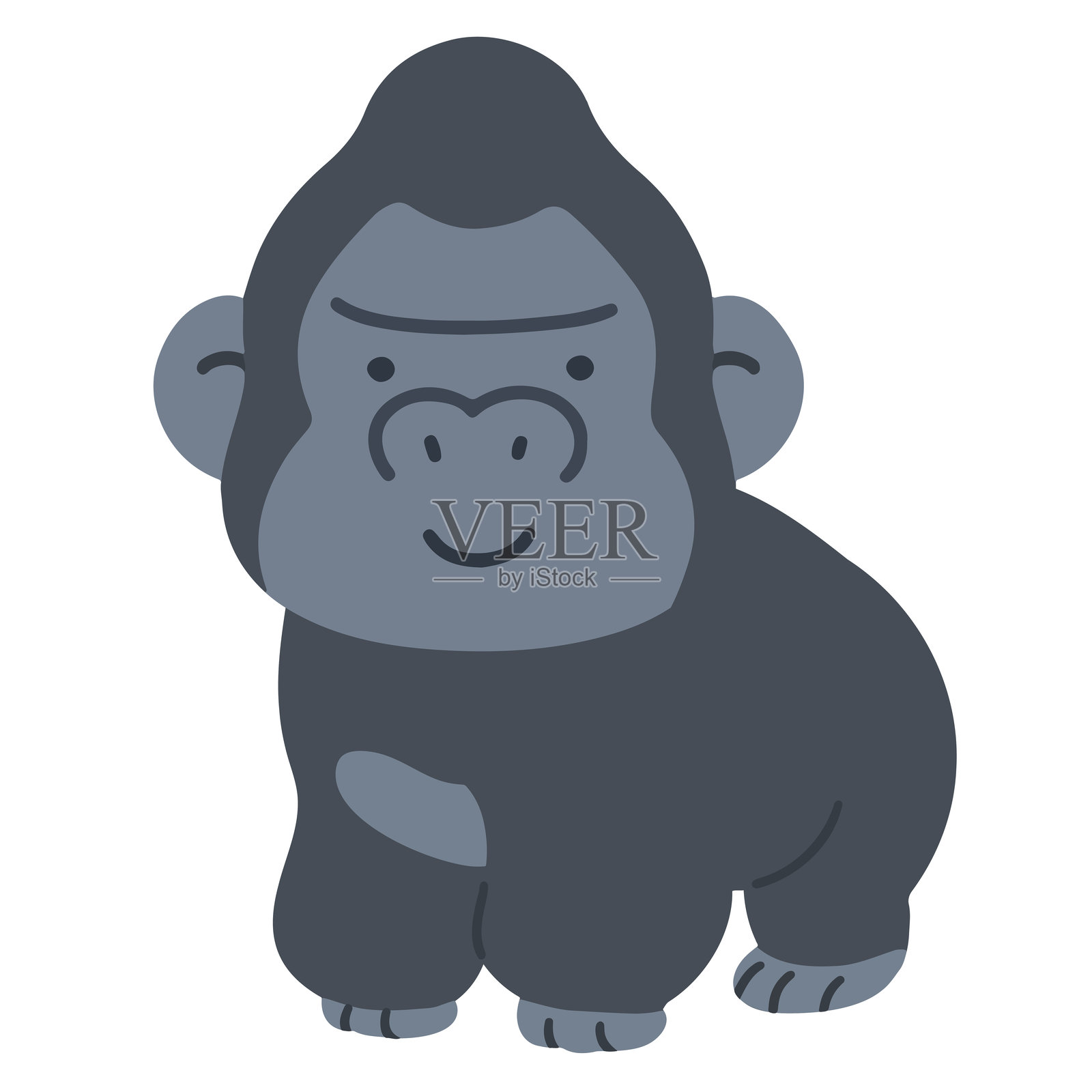 简单扁平的可爱灰色大猩猩插图插画图片素材