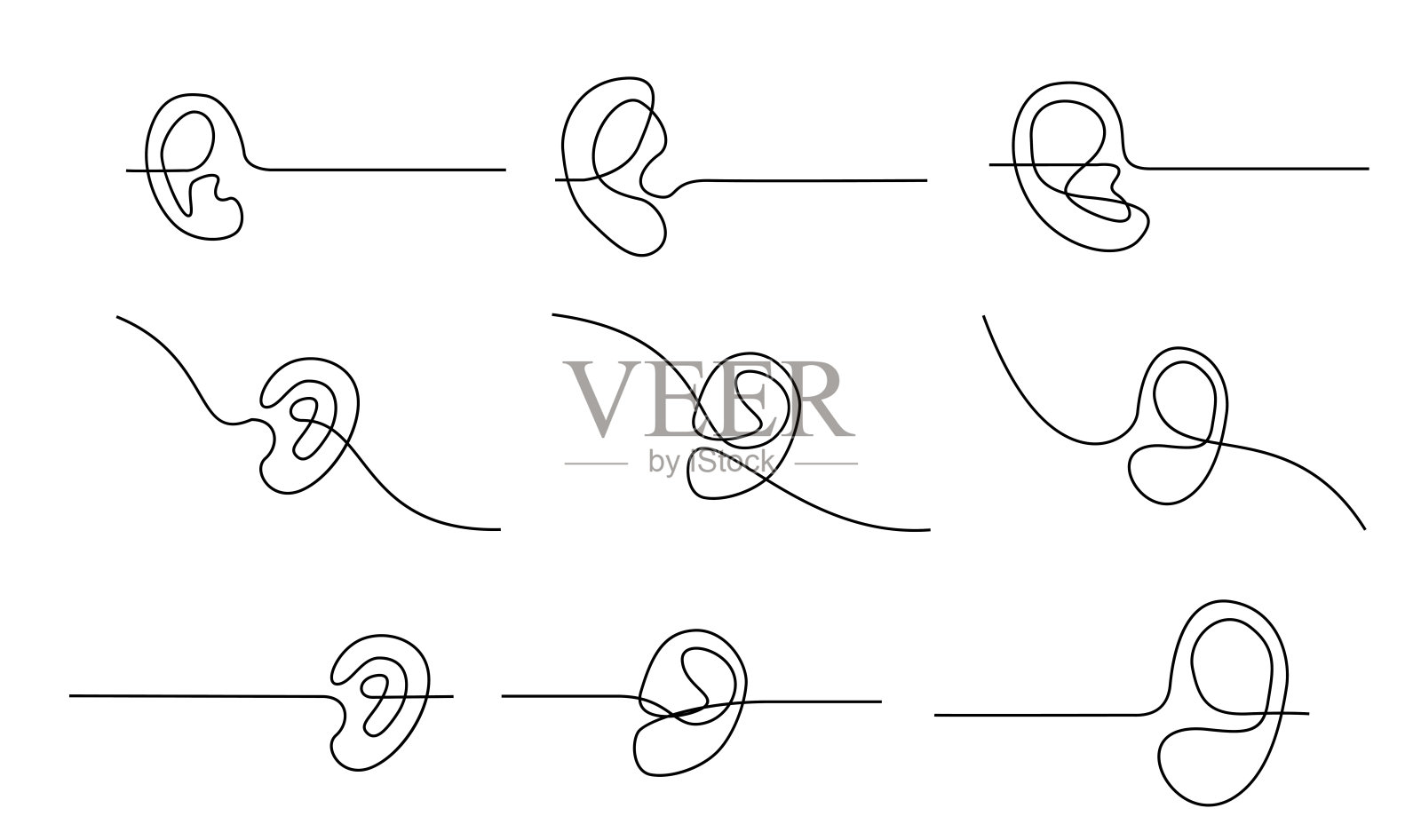 人耳连续一笔画。世界聋人日单线概念插画图片素材