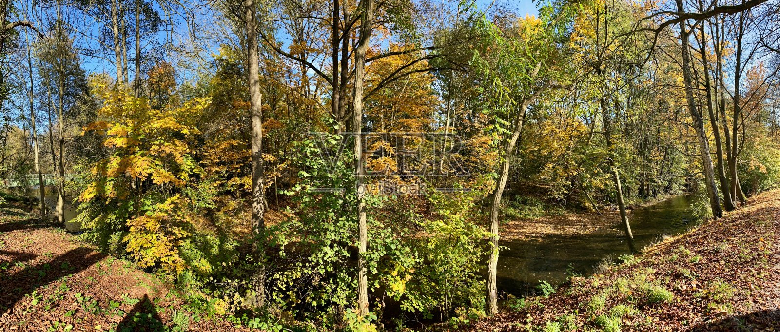 诺德豪森市公园,秋季的佐尔格河和小船池照片摄影图片