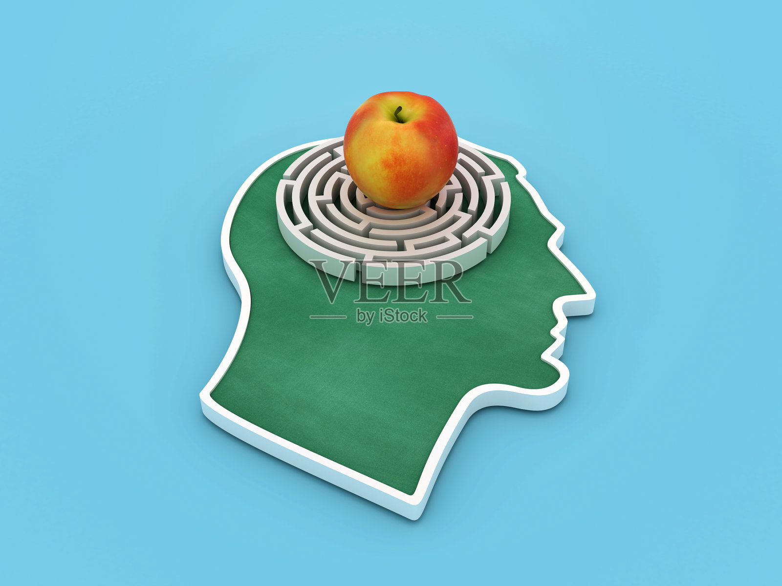 苹果与头部轮廓和迷宫照片摄影图片