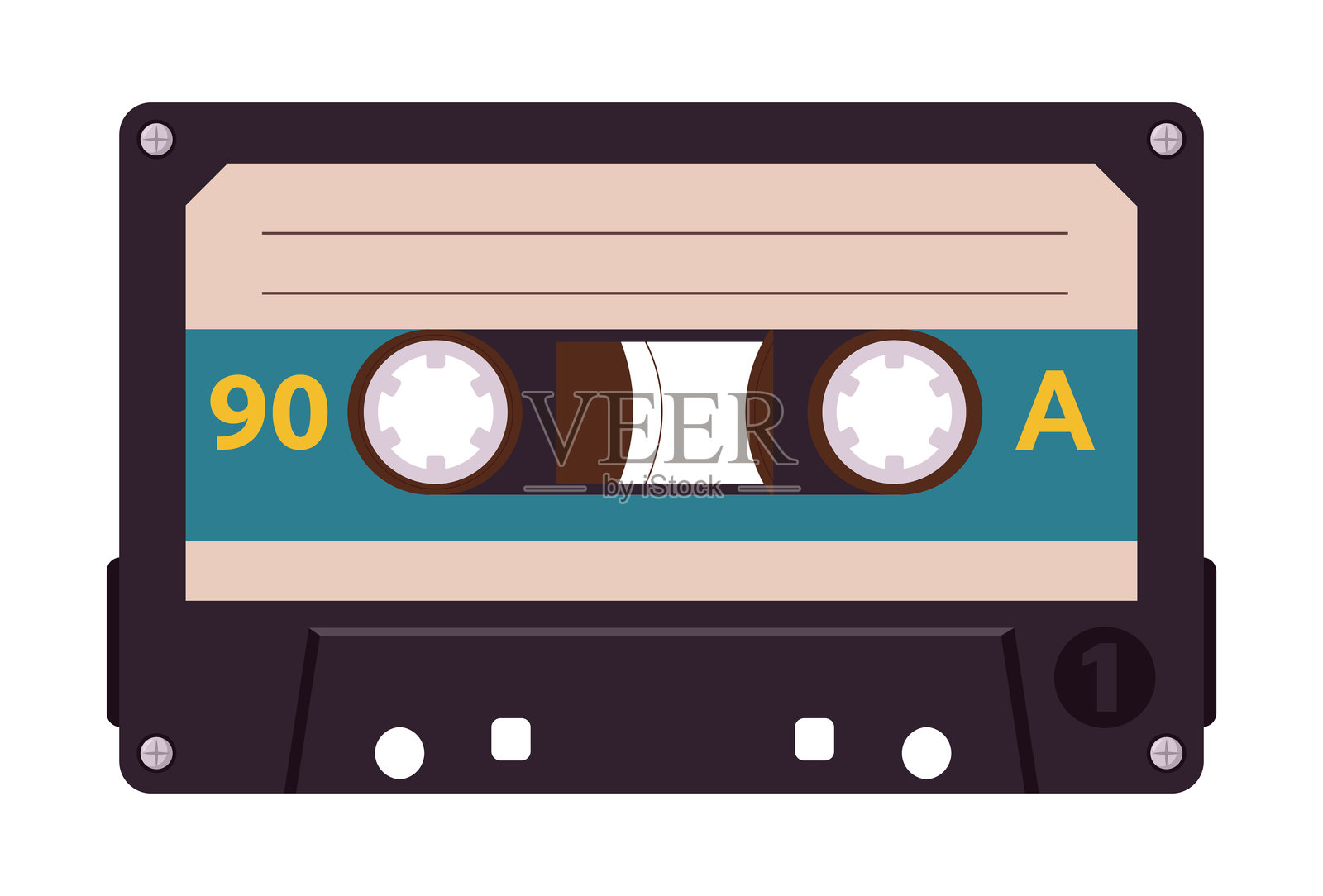 立体磁带盒。卡通风格的80年代录音带,90年代音乐音频磁带,老式模拟播放器平面插图。复古音频磁带。插画图片素材